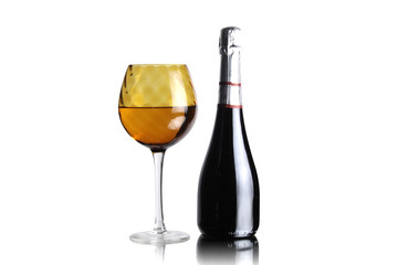 wine glass and bottle isolated on white
