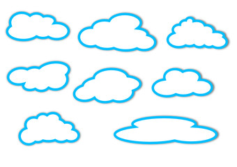 Different clouds with a blue outline on a white background