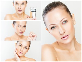 collage of a beautiful woman with perfect clean skin