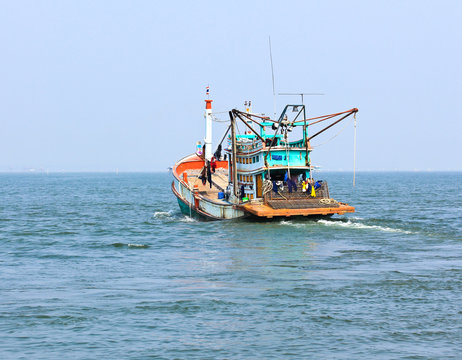 Wooden fishing boat on sea