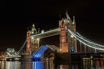 London Tower Bridge at night, England