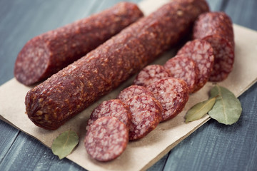Close-up of sliced italian salami
