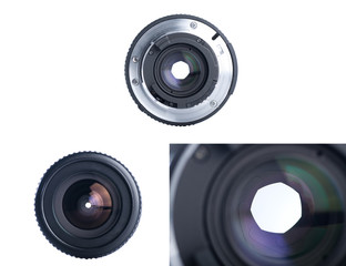 Front view of photo lens isolated on white