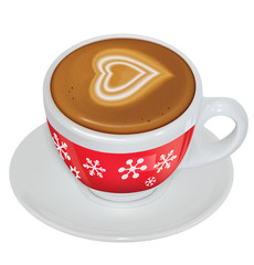 Cup of coffee with milk on a saucer. Vector illustration