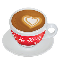 Cup of coffee with milk on a saucer. Vector illustration