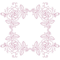 Delicate vignette with roses and swirls on a white background