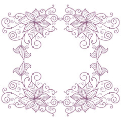 Lace floral frame isolated on white background