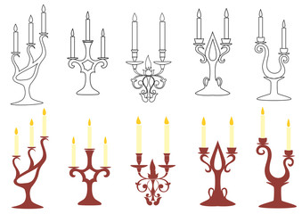 set of vector  black and brown candelabras