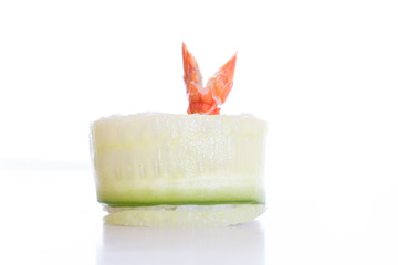 traditional fresh japanese sushi rolls on a white background