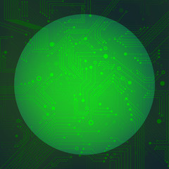 Sphere circuit over green background vector