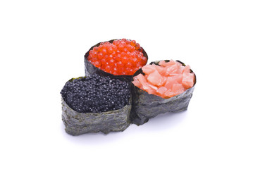 Three Various Gunkan Maki isolated on white