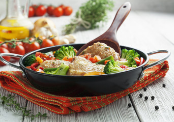 Roasted chicken thighs with vegetables