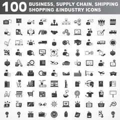 business, supply chain, shipping, shopping and industry icons