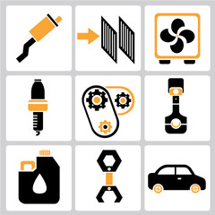 garage icons, auto service icons, car parts