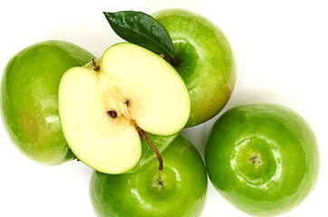 Green apple fruits isolated on white background