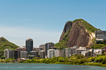 Buildings and Mountains around the Lake in Rio, Brazil