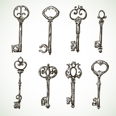 Set of vintage keys drawings