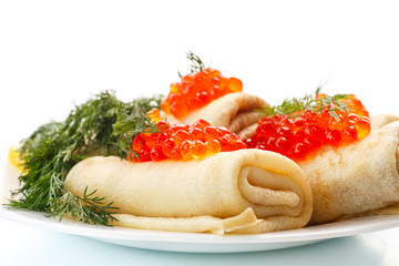 pancakes with red caviar