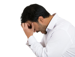 Sad, lonely, crying desperate, depressed man