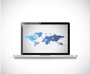 laptop and world map illustration design