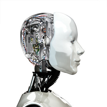 A robot woman head with internal technology