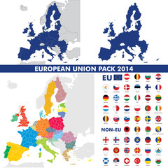 Fototapeta premium European union map and flags pack, Weltkarte Landkarte