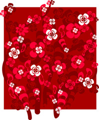 Узор. Японский сад. Красные цветы