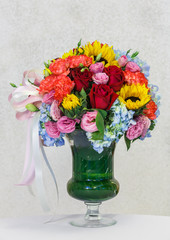 Flower bouquet in in glass vase