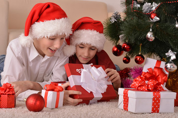 Happy children with gifts