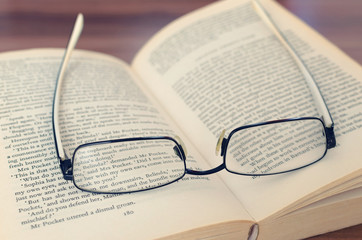 glasses and book