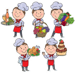 Little chef with food and meals