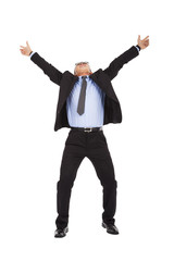 happy businessman raise arms up to celebrate ..