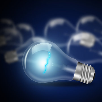 idea concept with light bulbs on a blue background