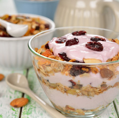 Dessert of yogurt and granola