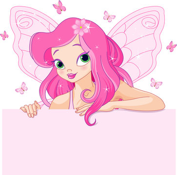 Beautiful fairy over blank sign