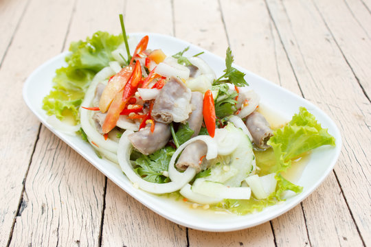 spicy intestines pork salad (thai food)