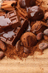Composition of chocolate sweets, cocoa and  spices