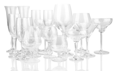 Cocktail and wine glasses, on gray background