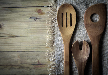 Old rustic wooden cooking utensils