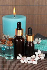 Obraz na płótnie Canvas Spa composition with aroma oils on table close-up
