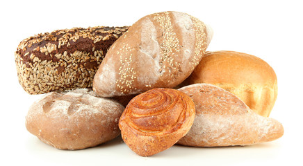 Composition with bread and rolls, isolated on white