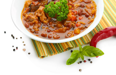 Chili Corn Carne - traditional mexican food, isolated on white