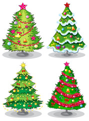 Four decorated christmas trees