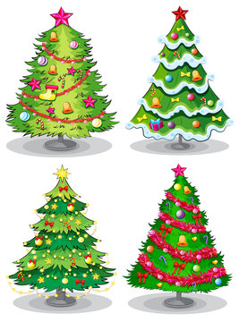 Four decorated christmas trees