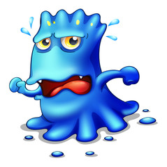 A blue monster trying to escape