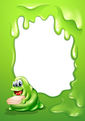 A border design with a busy monster carrying a pile of papers