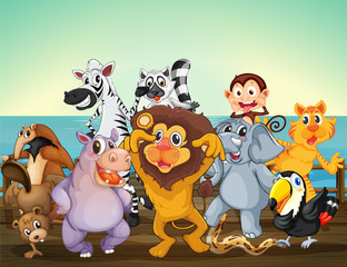 A group of animals at the seaport