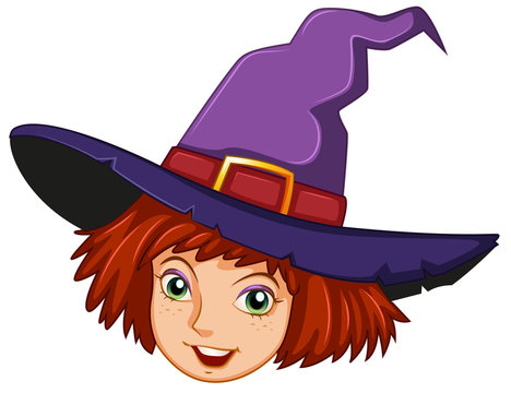 A smiling witch with a purple hat