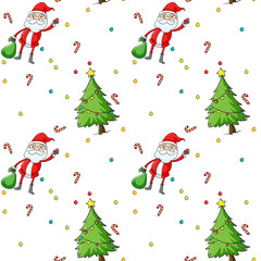 A seamless design showing Santa and the christmas trees