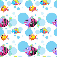 A seamless design with a school of colorful fishes